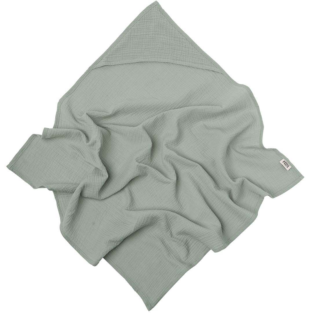 muslin swaddle with hoodie sage